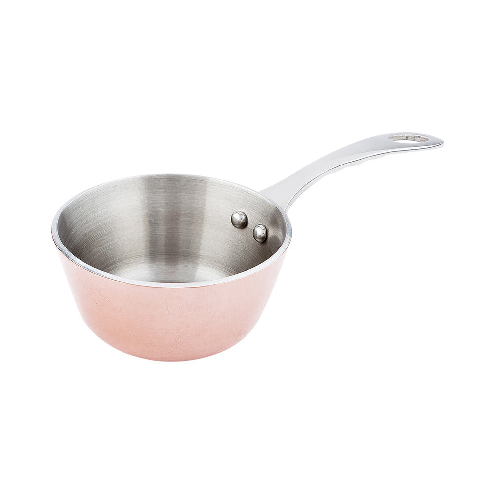 Met Lux Round Copper and Stainless Steel Mini Sauce Pan - 7" x 3 1/2" x 2" - 1 count box