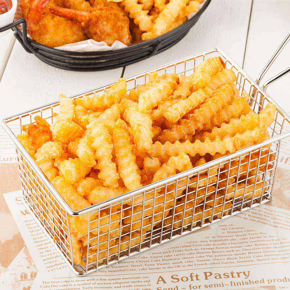 Met Lux Rectangle Silver Stainless Steel Low Boy Fry and Appetizer Basket - 8" x 4 3/4" x 3" - 1 count box