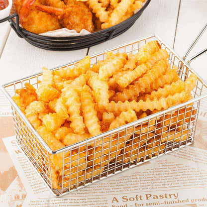 Met Lux Rectangle Silver Stainless Steel Low Boy Fry and Appetizer Basket - 8" x 4 3/4" x 3" - 1 count box