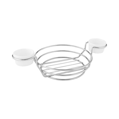 Met Lux Round Silver Stainless Steel Duetto Appetizer and Chip Basket - Double Dipping Sauce Holder - 10 1/4" x 7" x 3" - 1 count box