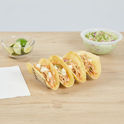 Met Lux Rectangle Silver Stainless Steel Quattro Taco Rack Stand - 4 Tacos - 7" x 2 1/2" x 1 1/2" - 1 count box
