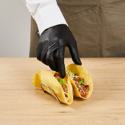 Met Lux Rectangle Silver Stainless Steel Duo Taco Rack Stand - 2 Tacos - 4 1/4" x 3 1/4" x 1 1/2" - 1 count box