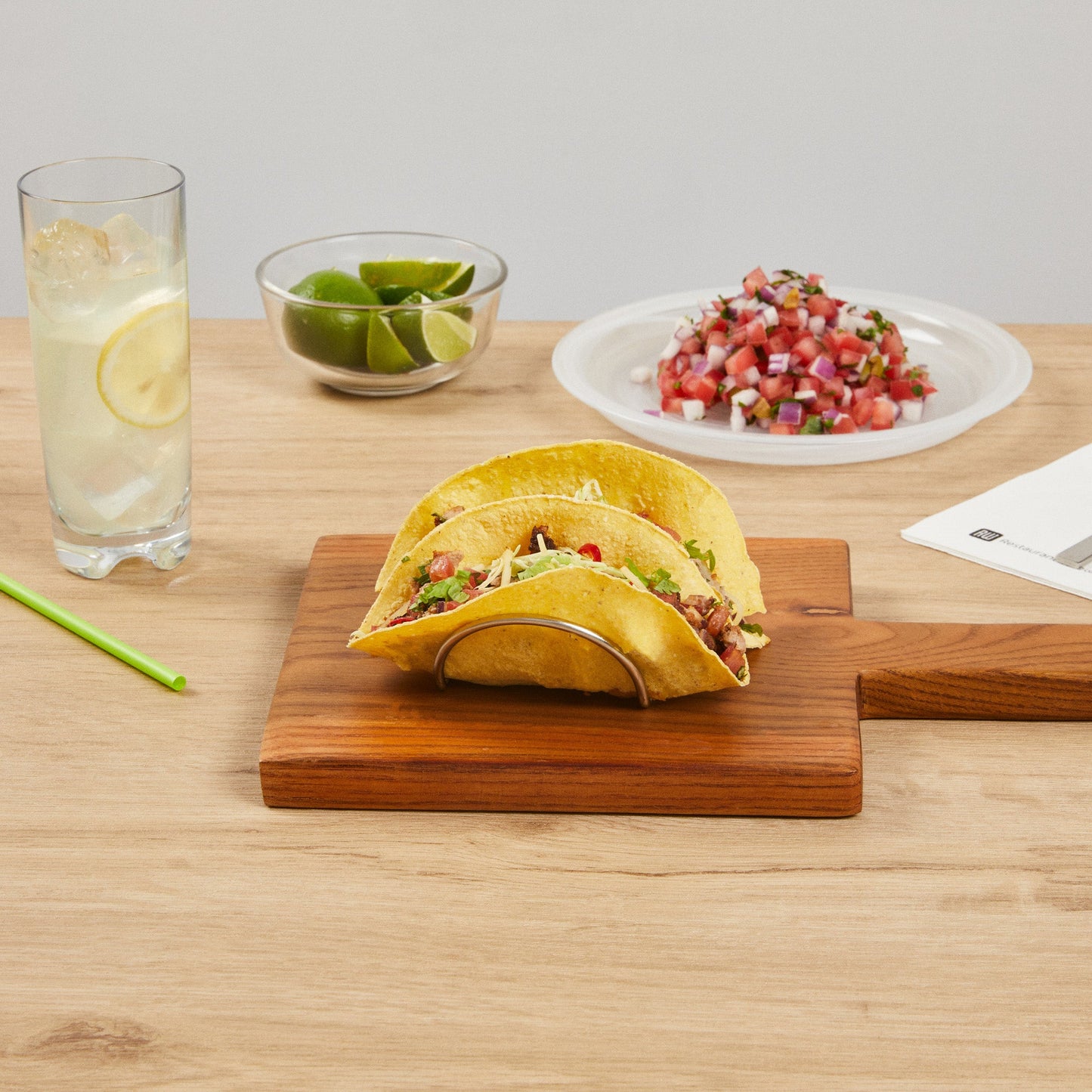 Met Lux Rectangle Silver Stainless Steel Duo Taco Rack Stand - 2 Tacos - 4 1/4" x 3 1/4" x 1 1/2" - 1 count box