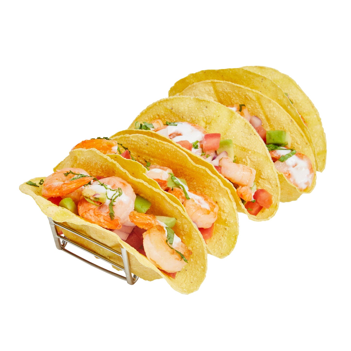 Met Lux Rectangle Silver Stainless Steel Cinque Taco Rack Stand - 5 Tacos - 8 1/4" x 2 1/2" x 1 1/2" - 1 count box