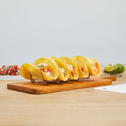 Met Lux Rectangle Silver Stainless Steel Cinque Taco Rack Stand - 5 Tacos - 8 1/4" x 2 1/2" x 1 1/2" - 1 count box
