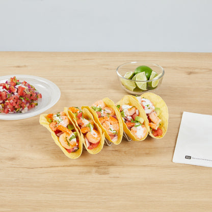Met Lux Rectangle Silver Stainless Steel Cinque Taco Rack Stand - 5 Tacos - 8 1/4" x 2 1/2" x 1 1/2" - 1 count box