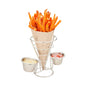 Cone Tek Silver Stainless Steel Singolo Cone Stand - 2 Sauce Holders - 4" x 4" x 5 1/2" - 1 count box