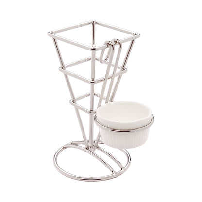 Cone Tek Silver Stainless Steel Diamond Cone Stand - 1 Sauce Holder - 2 1/2" x 2 1/2" x 5" - 1 count box