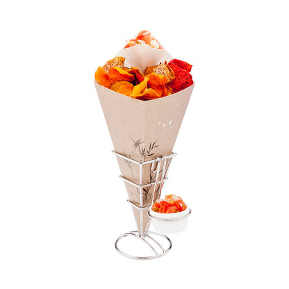 Cone Tek Silver Stainless Steel Diamond Cone Stand - 1 Sauce Holder - 2 1/2" x 2 1/2" x 5" - 1 count box