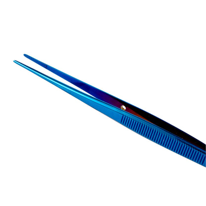 Perfect Point Titanium Blue Stainless Steel Fine Point Tweezers - 6 1/4" x 3/4" x 1/2" - 1 count box