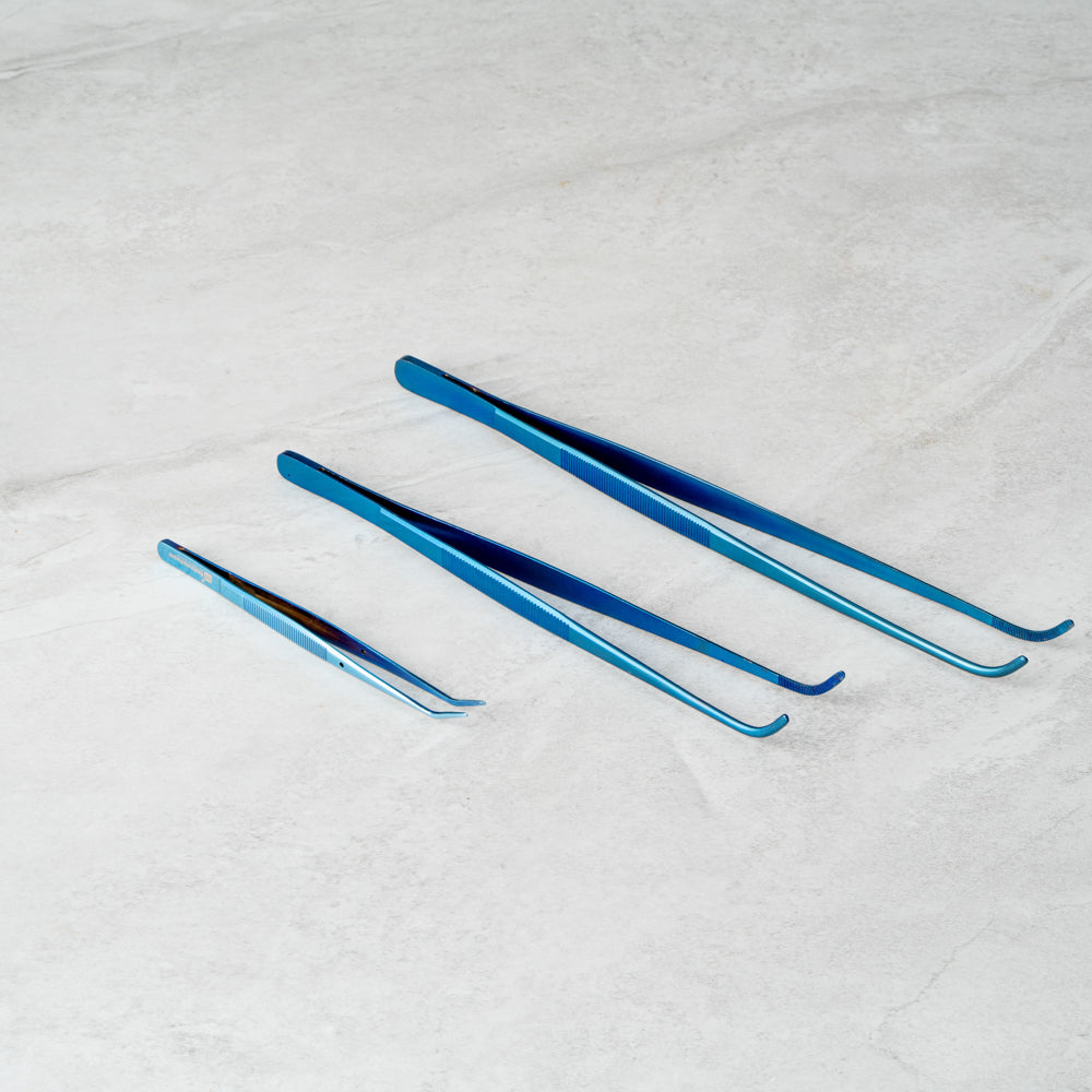 Perfect Point Titanium Blue Stainless Steel Slant Nose Tweezers - 6 1/4" x 3/4" x 1/2" - 1 count box