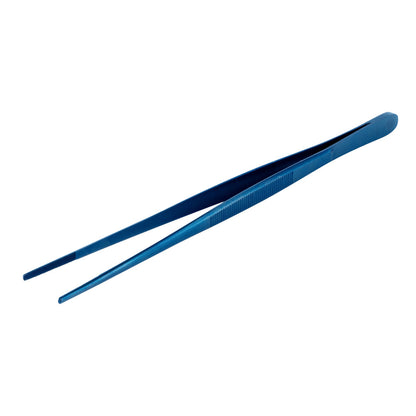 Perfect Point Titanium Blue Stainless Steel Short Straight Tweezers - 9 1/2" x 3/4" - 1 count box