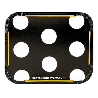 Foil Lux 12 oz Rectangle Black and Gold Aluminum Take Out Container - Polka Dot Paper Lid - 5 3/4" x 4 3/4" x 1 3/4" - 50 count box