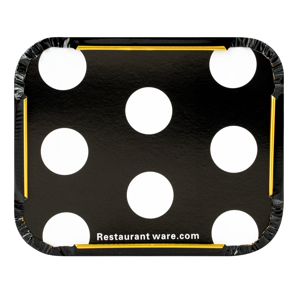 Foil Lux 12 oz Rectangle Black and Gold Aluminum Take Out Container - with Polka Dot Paper Lid - 5 3/4" x 4 3/4" x 1 3/4" - 200 count box