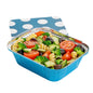 Foil Lux 12 oz Rectangle Blue Aluminum Take Out Container - Polka Dot Paper Lid - 5 3/4" x 4 3/4" x 1 3/4" - 50 count box