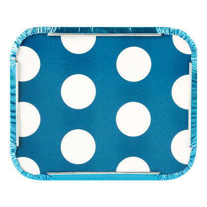 Foil Lux 12 oz Rectangle Blue Aluminum Take Out Container - with Polka Dot Paper Lid - 5 3/4" x 4 3/4" x 1 3/4" - 200 count box