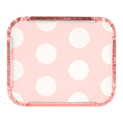 Foil Lux 12 oz Rectangle Pink Aluminum Take Out Container - Polka Dot Paper Lid - 5 3/4" x 4 3/4" x 1 3/4" - 50 count box