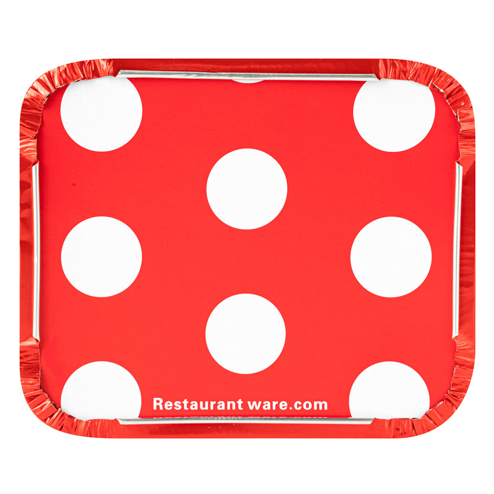 Foil Lux 12 oz Rectangle Red Aluminum Take Out Container - with Polka Dot Paper Lid - 5 3/4" x 4 3/4" x 1 3/4" - 200 count box