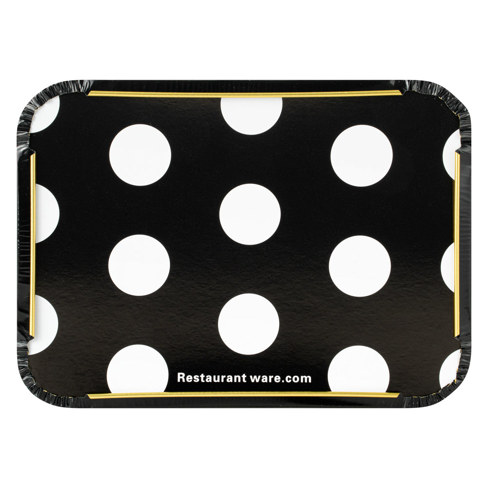 Foil Lux 16 oz Rectangle Black and Gold Aluminum Take Out Container - with Polka Dot Paper Lid - 7 1/4" x 5 1/4" x 2" - 200 count box