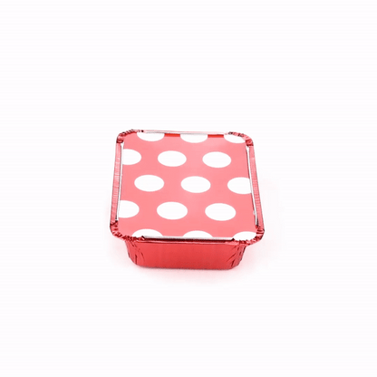 Foil Lux 16 oz Rectangle Red Aluminum Take Out Container - Polka Dot Paper Lid - 7 1/4" x 5 1/4" x 2" - 50 count box