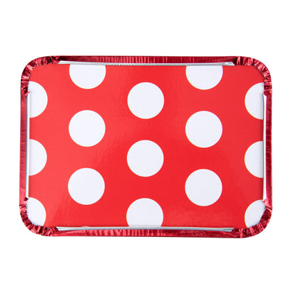 Foil Lux 16 oz Rectangle Red Aluminum Take Out Container - Polka Dot Paper Lid - 7 1/4" x 5 1/4" x 2" - 50 count box