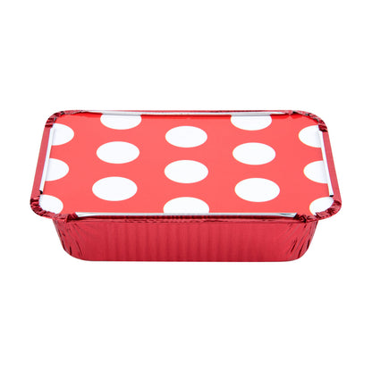 Foil Lux 16 oz Rectangle Red Aluminum Take Out Container - with Polka Dot Paper Lid - 7 1/4" x 5 1/4" x 2" - 200 count box