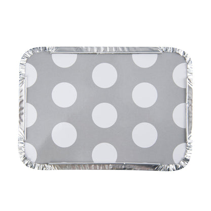 Foil Lux 16 oz Rectangle Silver Aluminum Take Out Container - Polka Dot Paper Lid - 7 1/4" x 5 1/4" x 2" - 50 count box
