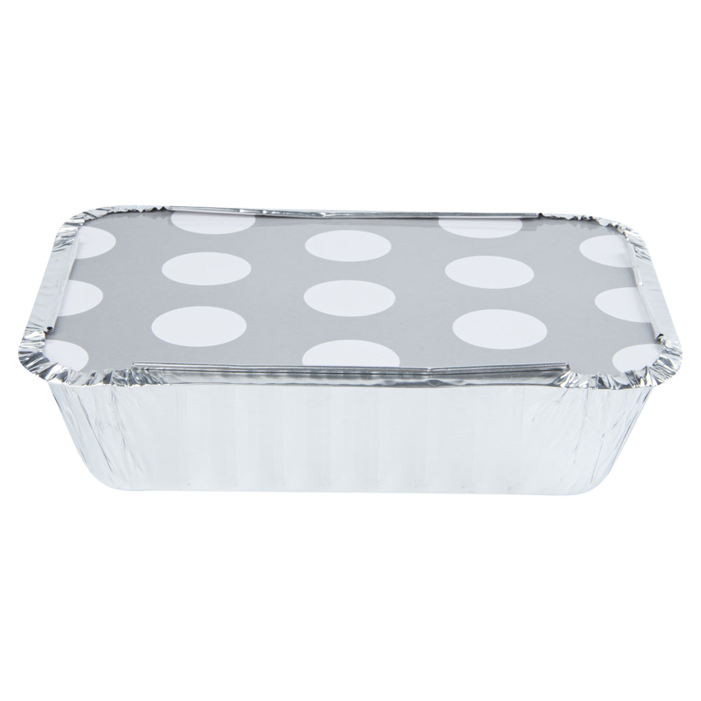 Foil Lux 16 oz Rectangle Silver Aluminum Take Out Container - with Polka Dot Paper Lid - 7 1/4" x 5 1/4" x 2" - 200 count box