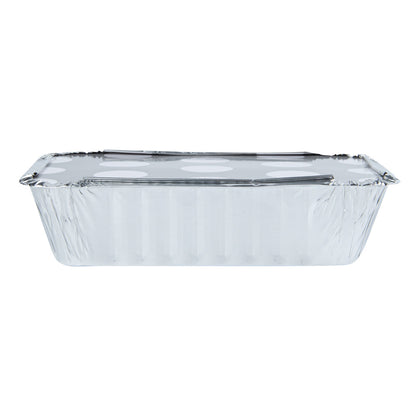 Foil Lux 16 oz Rectangle Silver Aluminum Take Out Container - with Polka Dot Paper Lid - 7 1/4" x 5 1/4" x 2" - 200 count box