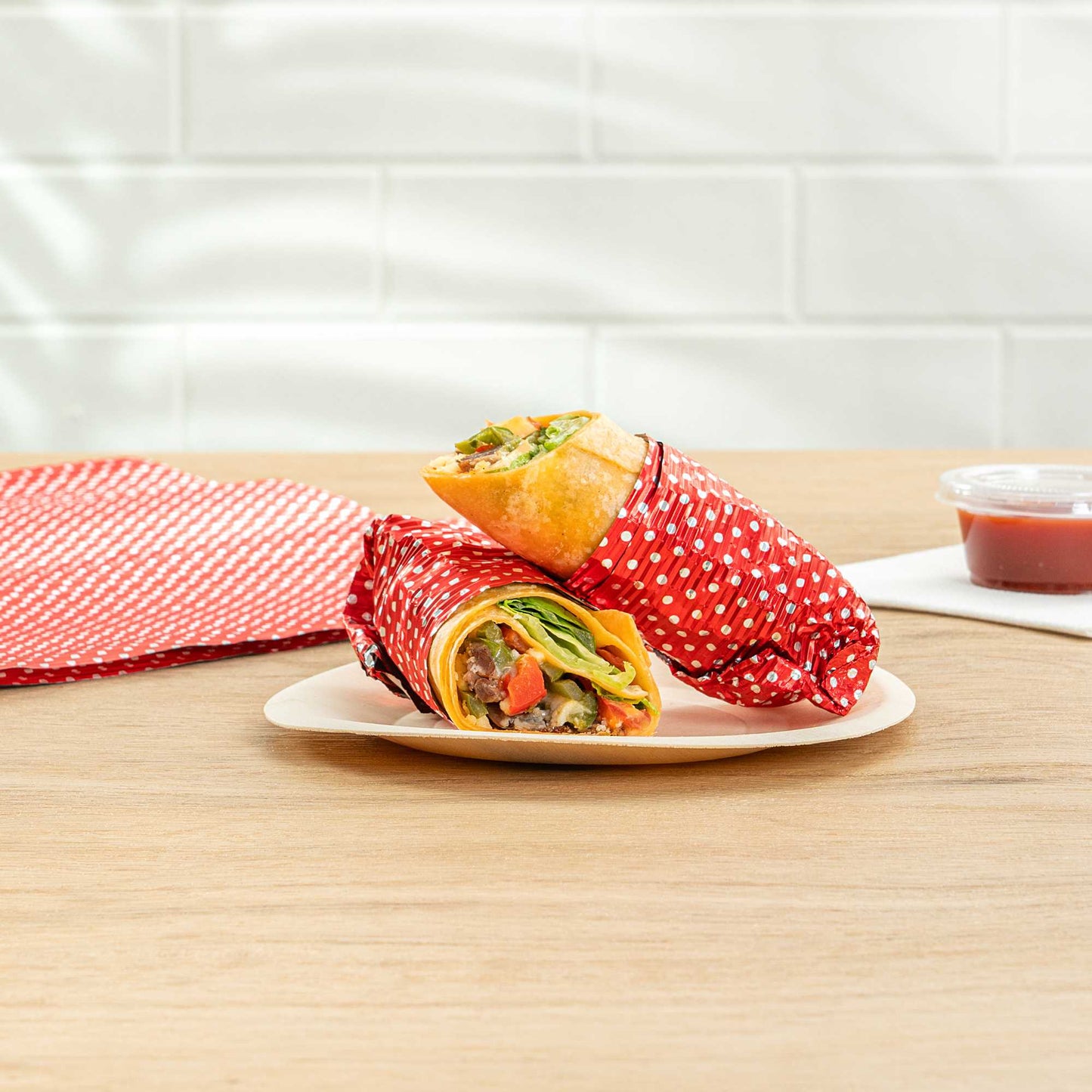 Foil Lux Red Polka Dot Aluminum Wrap and Basket Liner - Ripple - 12" x 12" - 500 count box