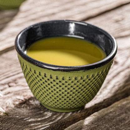 Tetsubin 4 oz Green Cast Iron Tea Cup - Hobnail - 3" x 3" x 3 1/4" - 2 count box