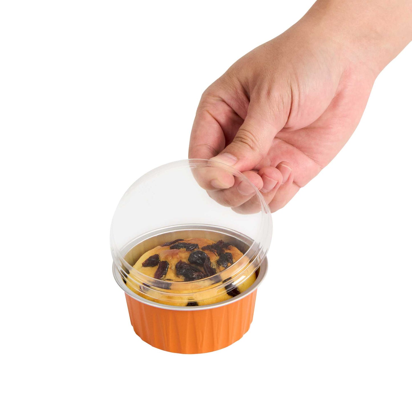 Foil Lux Round Clear Plastic Flat Lid - Fits 4 oz Aluminum Baking Cup - 3 1/2" x 3 1/2" - 100 count box