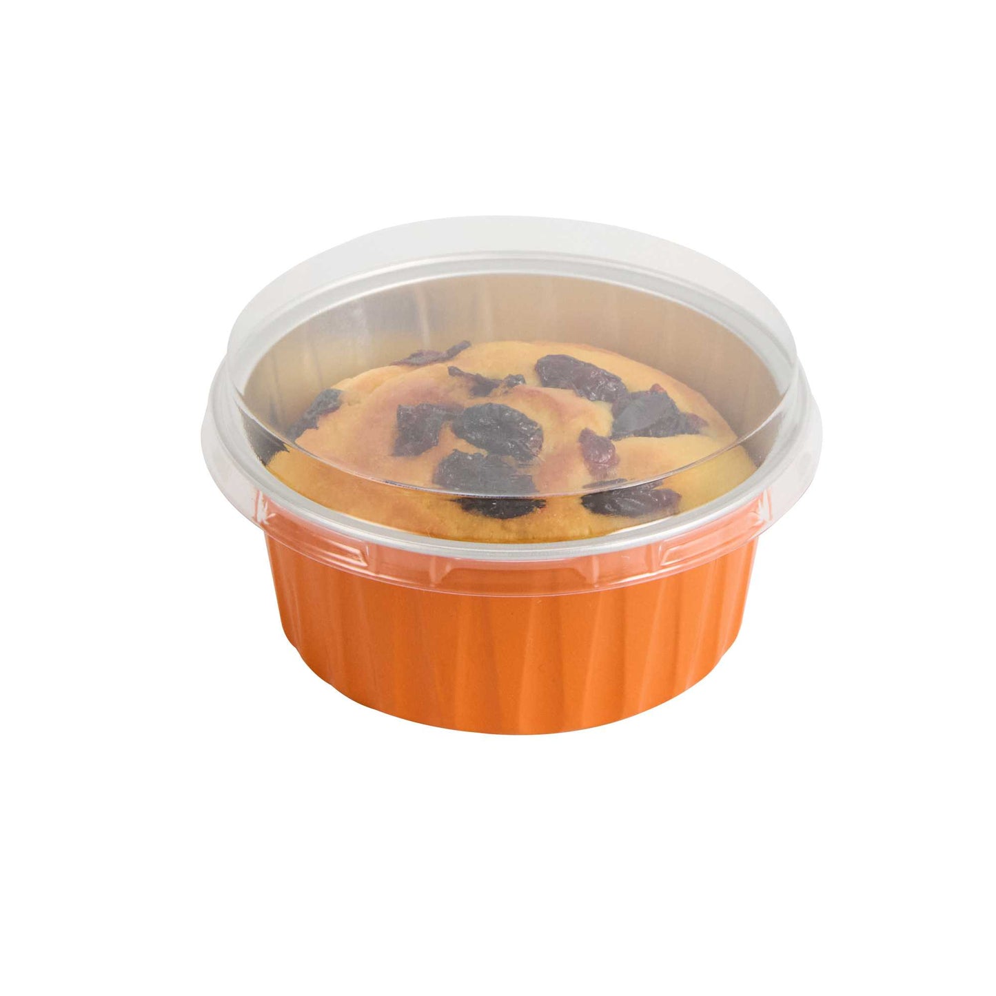 Foil Lux Round Clear Plastic Flat Lid - Fits 4 oz Aluminum Baking Cup - 3 1/2" x 3 1/2" - 100 count box