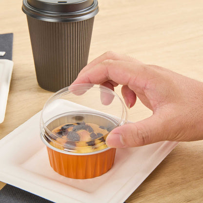 Foil Lux Round Clear Plastic Flat Lid - Fits 4 oz Aluminum Baking Cup - 3 1/2" x 3 1/2" - 100 count box