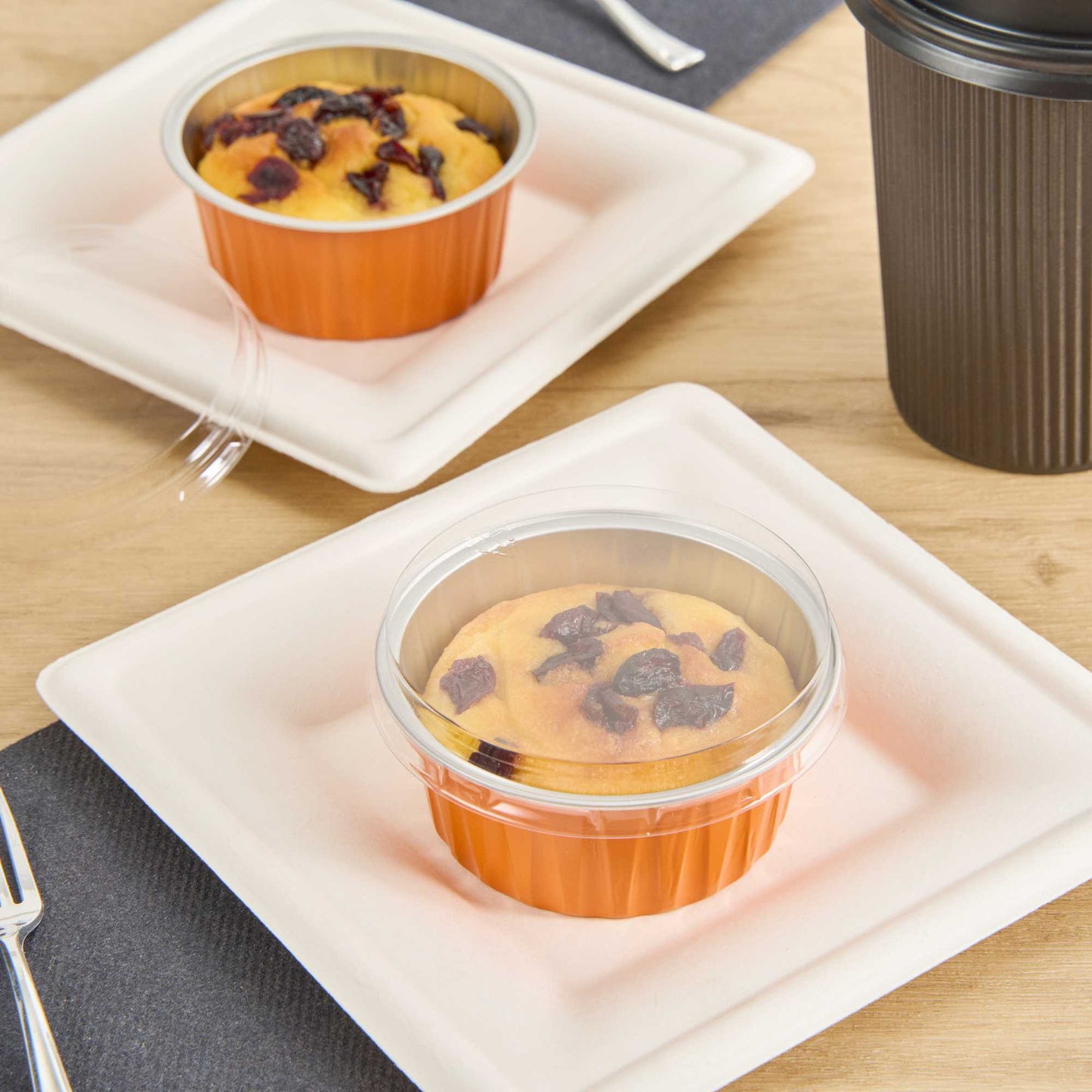 Foil Lux Round Clear Plastic Flat Lid - Fits 4 oz Aluminum Baking Cup - 3 1/2" x 3 1/2" - 100 count box