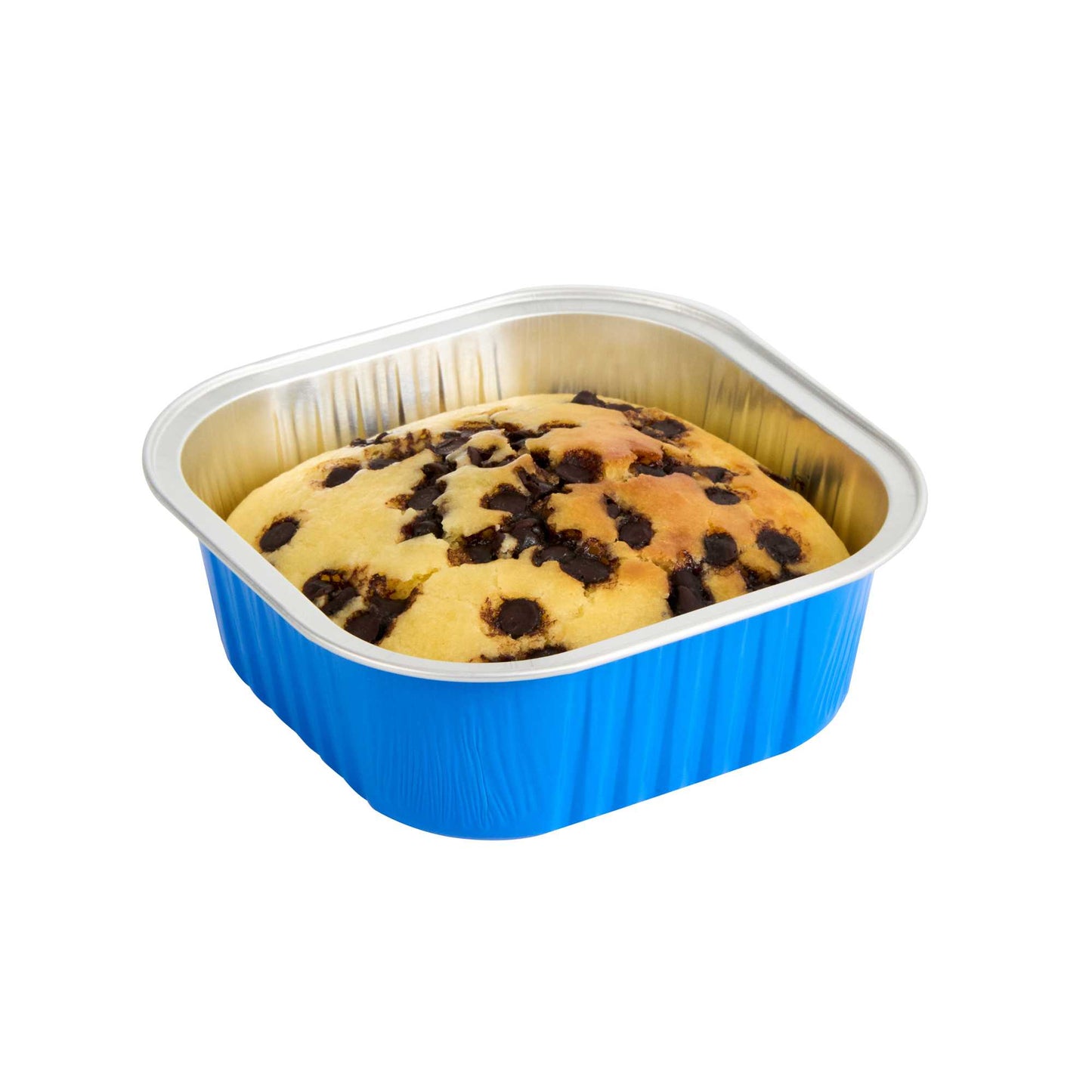 Foil Lux 10 oz Square Blue Aluminum Baking Cup - 4 1/4" x 4 1/4" x 1 1/2" - 100 count box