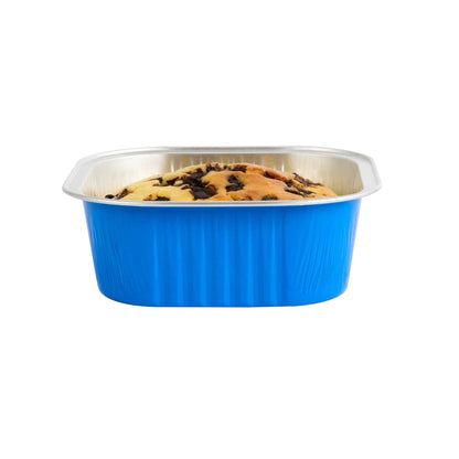 Foil Lux 10 oz Square Blue Aluminum Baking Cup - 4 1/4" x 4 1/4" x 1 1/2" - 100 count box