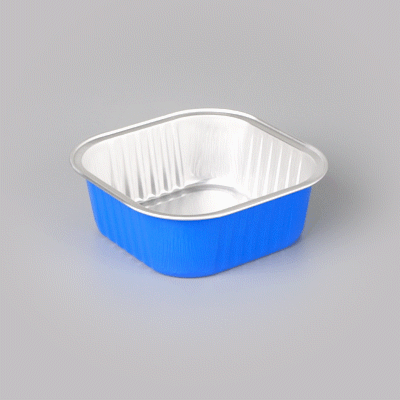Foil Lux 10 oz Square Blue Aluminum Baking Cup - 4 1/4" x 4 1/4" x 1 1/2" - 100 count box