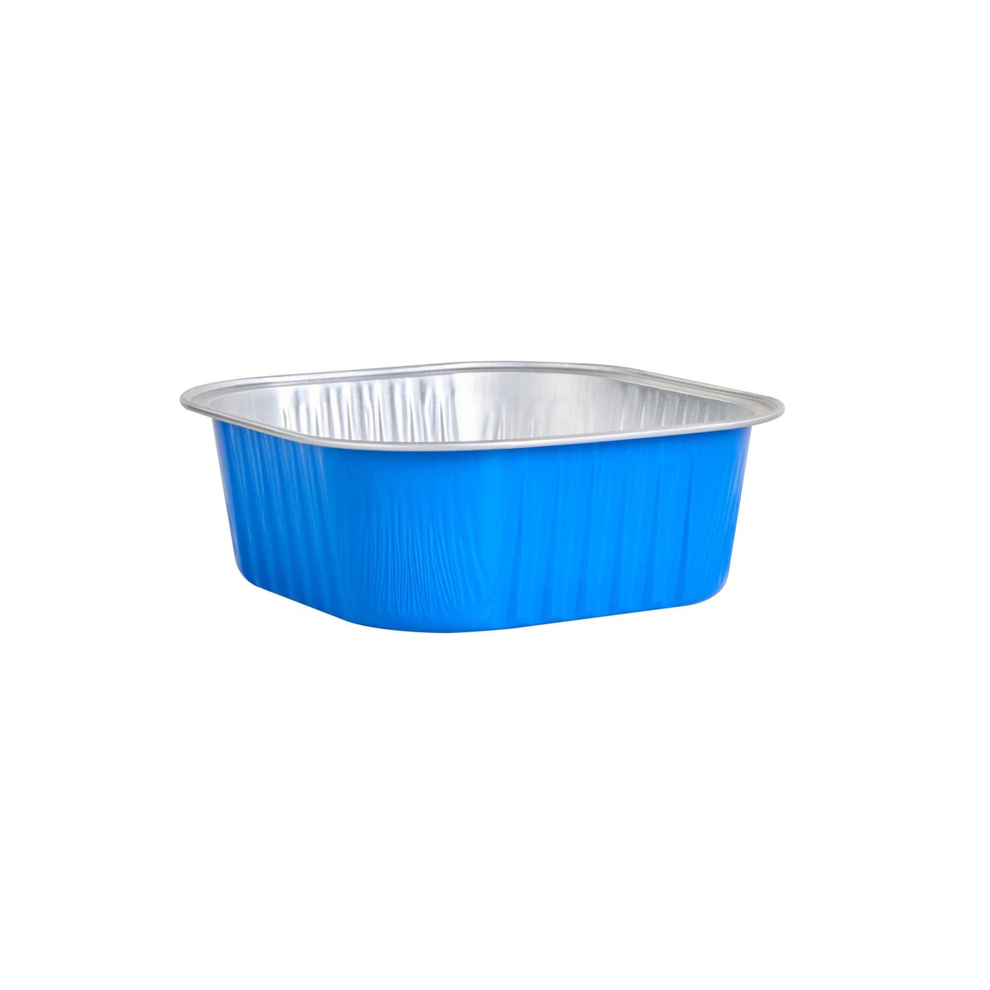 Foil Lux 10 oz Square Blue Aluminum Baking Cup - 4 1/4" x 4 1/4" x 1 1/2" - 100 count box