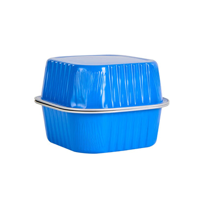 Foil Lux 10 oz Square Blue Aluminum Baking Cup - 4 1/4" x 4 1/4" x 1 1/2" - 100 count box