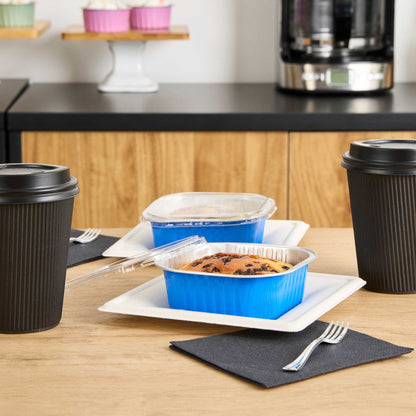 Foil Lux 10 oz Square Blue Aluminum Baking Cup - 4 1/4" x 4 1/4" x 1 1/2" - 100 count box
