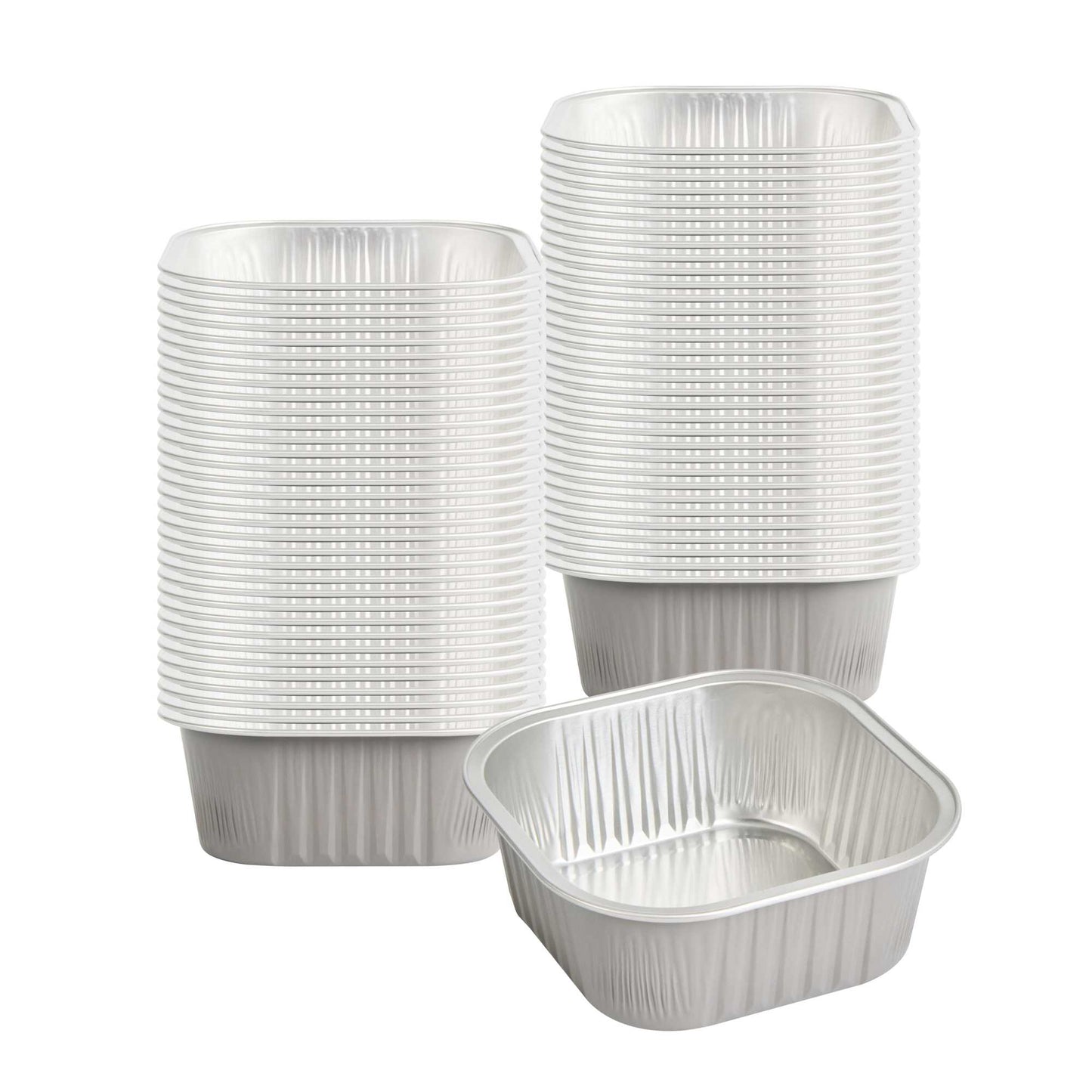 Foil Lux 10 oz Square Gray Aluminum Baking Cup - 4 1/4" x 4 1/4" x 1 1/2" - 100 count box