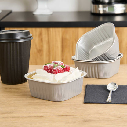 Foil Lux 10 oz Square Gray Aluminum Baking Cup - 4 1/4" x 4 1/4" x 1 1/2" - 100 count box