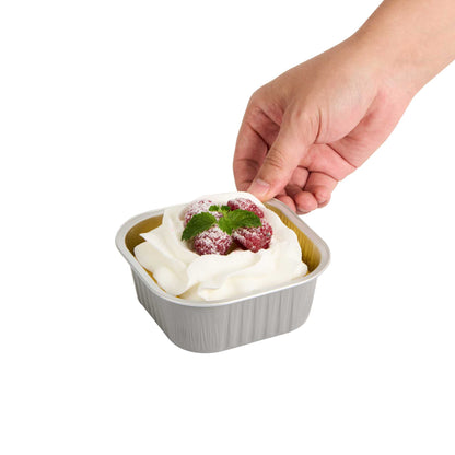 Foil Lux 10 oz Square Gray Aluminum Baking Cup - 4 1/4" x 4 1/4" x 1 1/2" - 100 count box