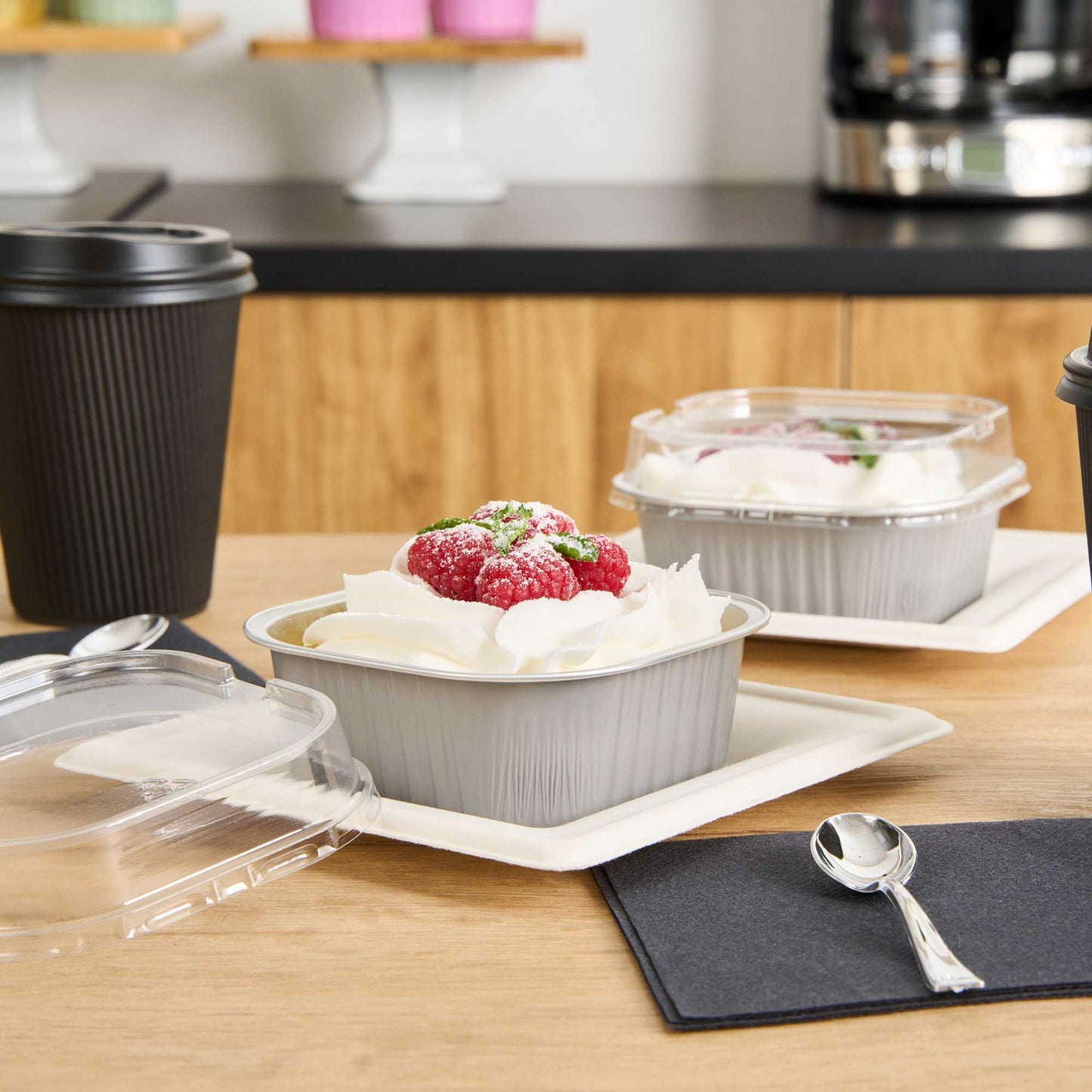 Foil Lux 10 oz Square Gray Aluminum Baking Cup - 4 1/4" x 4 1/4" x 1 1/2" - 100 count box