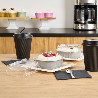 Foil Lux 10 oz Square Gray Aluminum Baking Cup - 4 1/4" x 4 1/4" x 1 1/2" - 100 count box