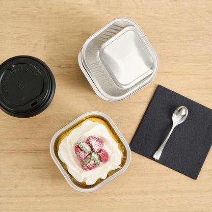 Foil Lux 10 oz Square Gray Aluminum Baking Cup - 4 1/4" x 4 1/4" x 1 1/2" - 100 count box