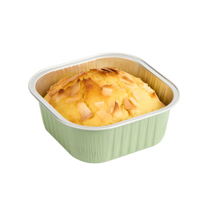 Foil Lux 10 oz Square Pistachio Green Aluminum Baking Cup - 4 1/4" x 4 1/4" x 1 1/2" - 100 count box