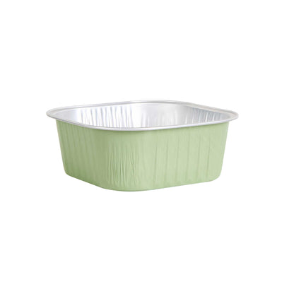 Foil Lux 10 oz Square Pistachio Green Aluminum Baking Cup - 4 1/4" x 4 1/4" x 1 1/2" - 100 count box
