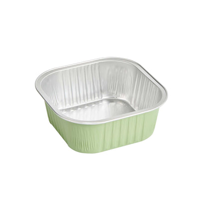 Foil Lux 10 oz Square Pistachio Green Aluminum Baking Cup - 4 1/4" x 4 1/4" x 1 1/2" - 100 count box